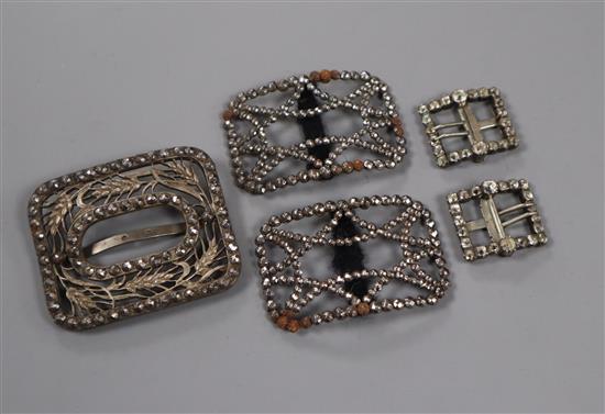 Five assorted antique cut steel or paste set buckles.